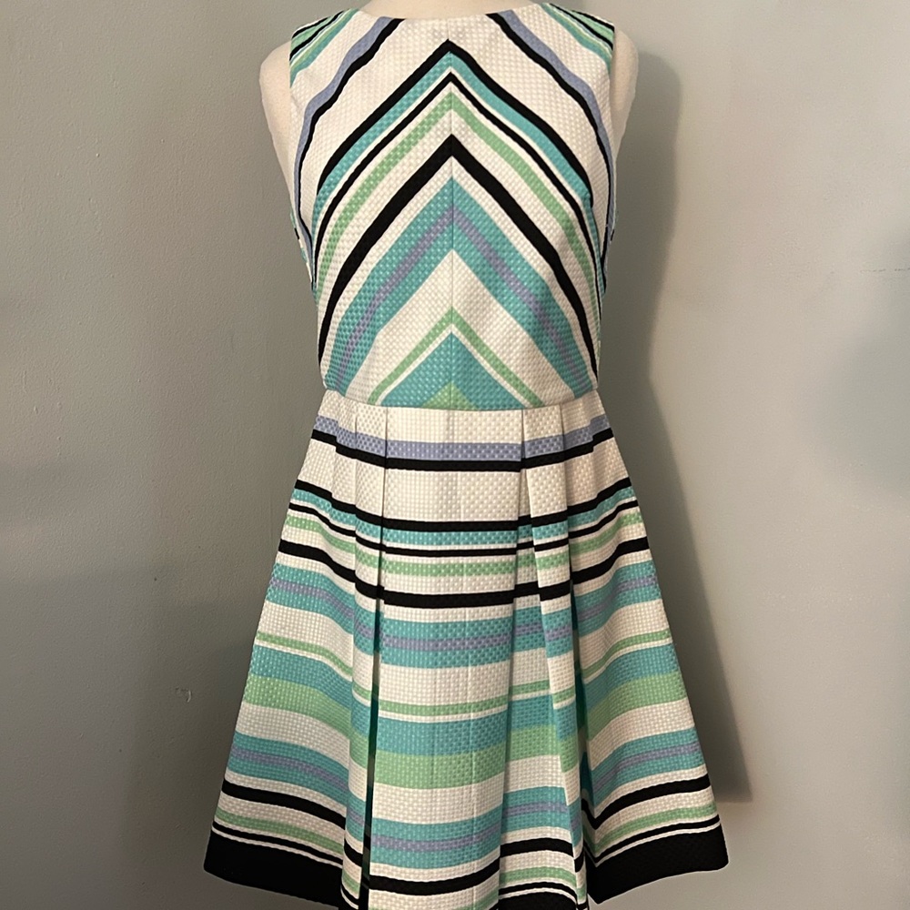 Striped Sleeveless Dress - Black, White, Green